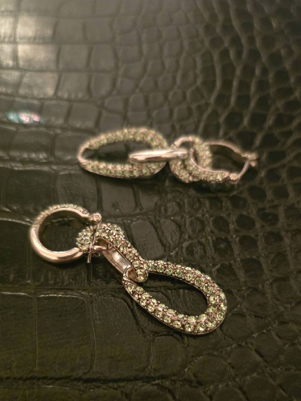 Silver-Tone Drop Earrings with Light Green Crystals